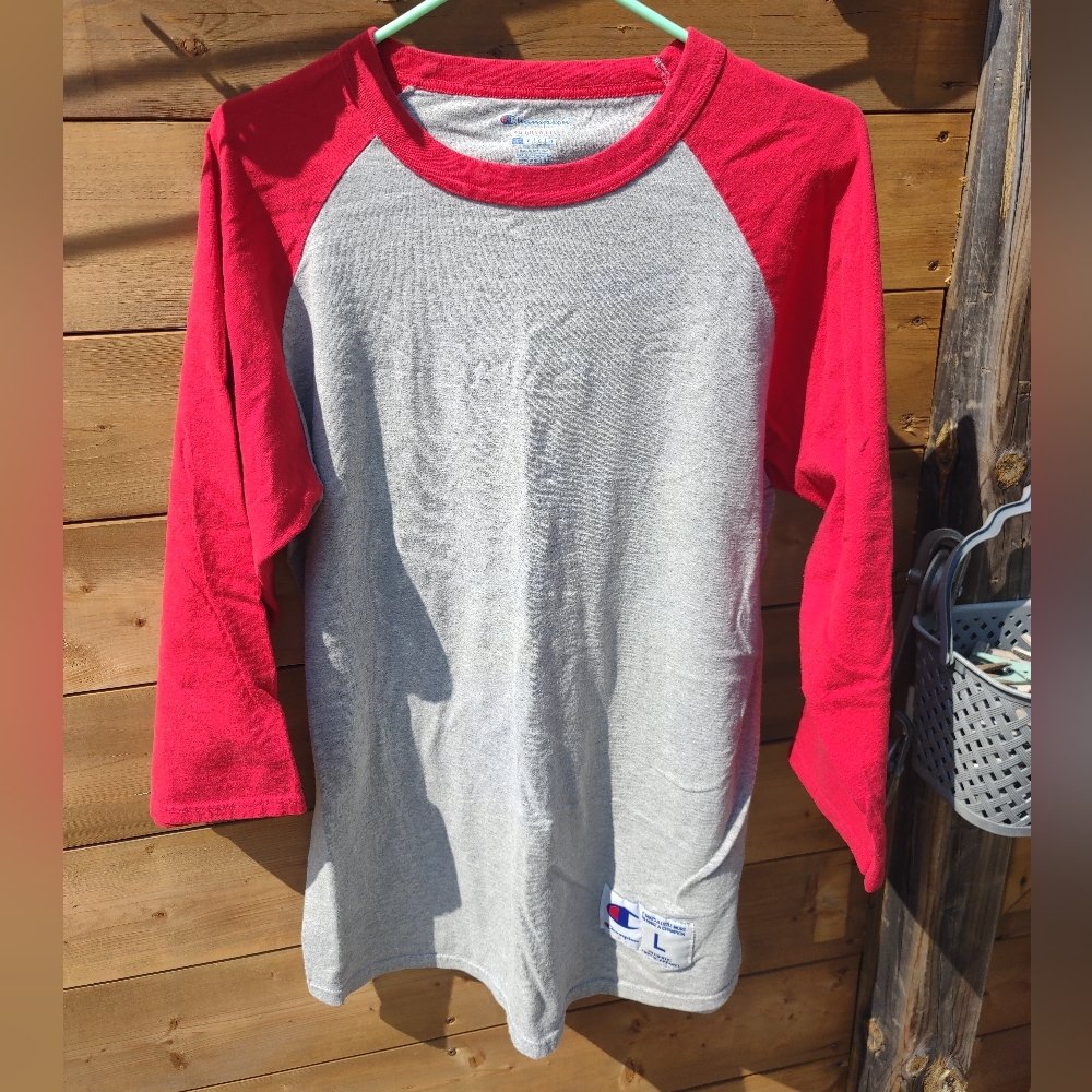 Champion 3/4 Sleeve Baseball Tee - Red & Grey - Men's Large
